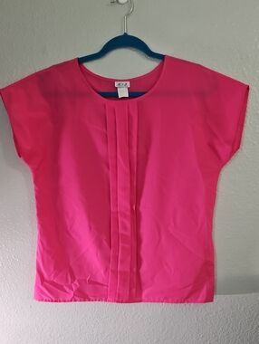 Vintage R&J Hot Pink Pleated Front Blouse Shell Women's Medium USA Made